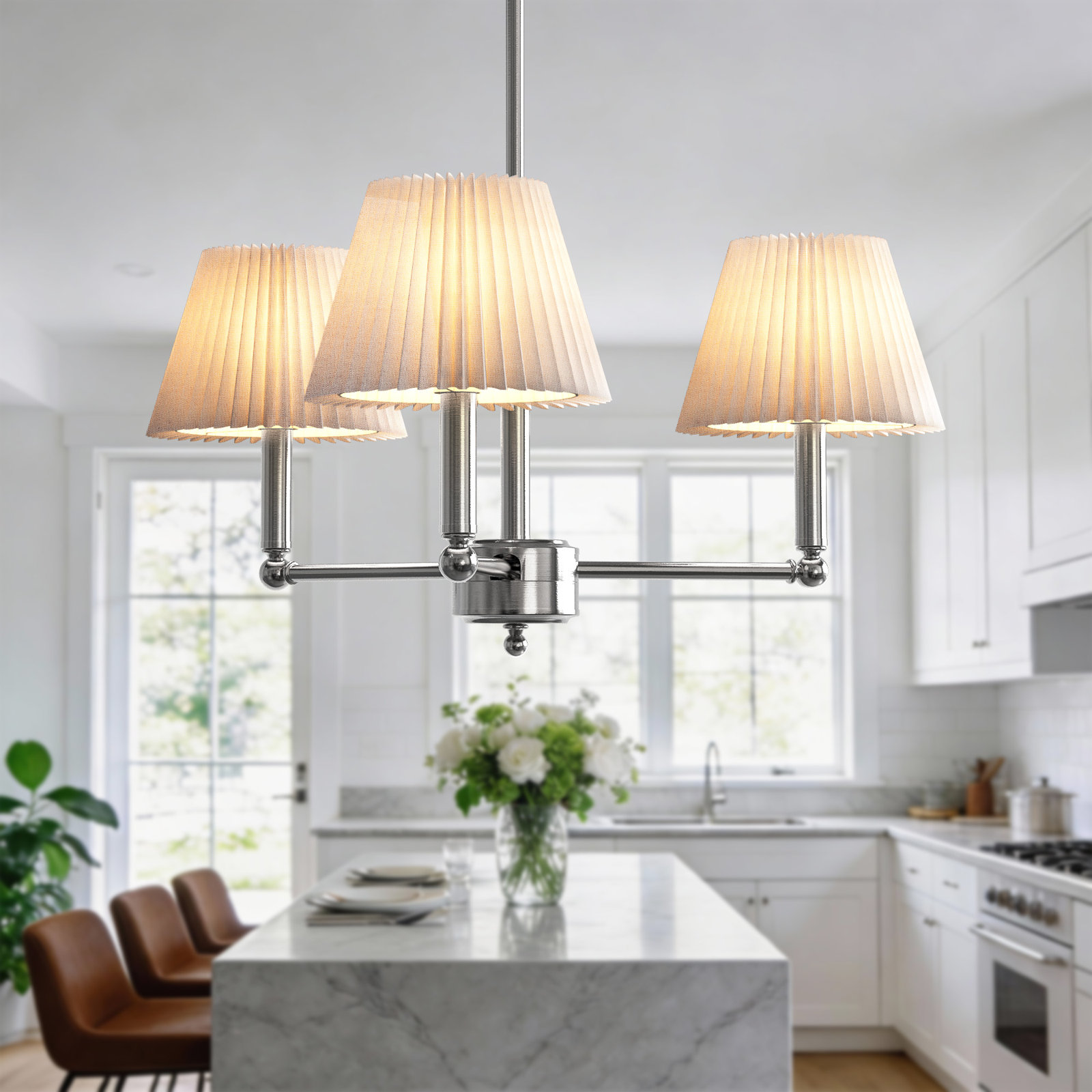 Costa Iron 3-Light Chandelier, Brushed Nickel
