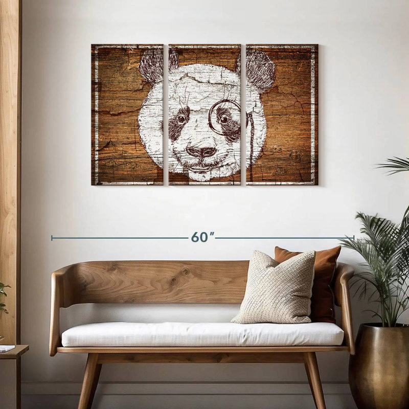 Brampt Panda On Wood, 28" H x 45" W