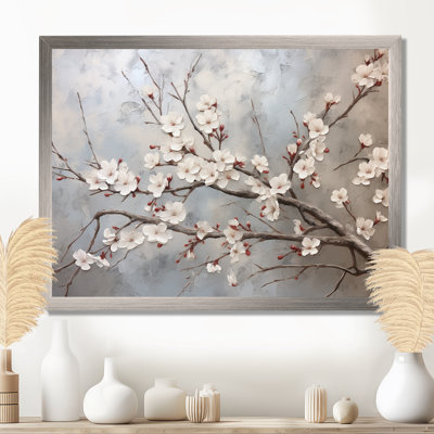 Minimalism Grey And Beige Cherry Blossom I - Cherry Blossom Wall Art