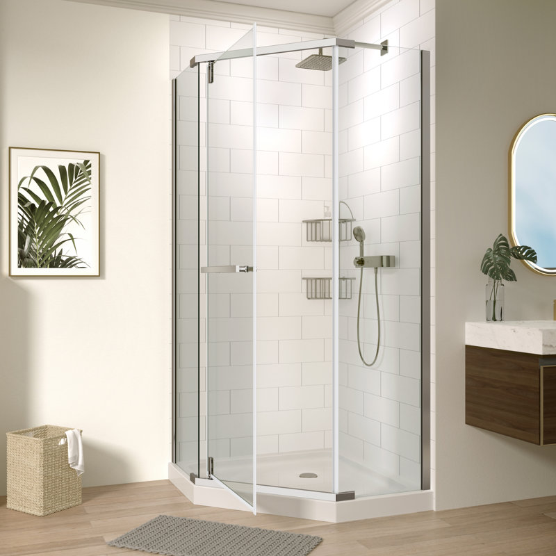 36'' W x 36'' D x 72'' H Frameless Corner Shower Enclosure, Neo-Angle Shower Door with 1/4" (6mm) Clear Tempered Glass, Pivot Shower Enclosure with Explosion-Proof Film and Nano Coating in Chrome Finish,Reversible Installation