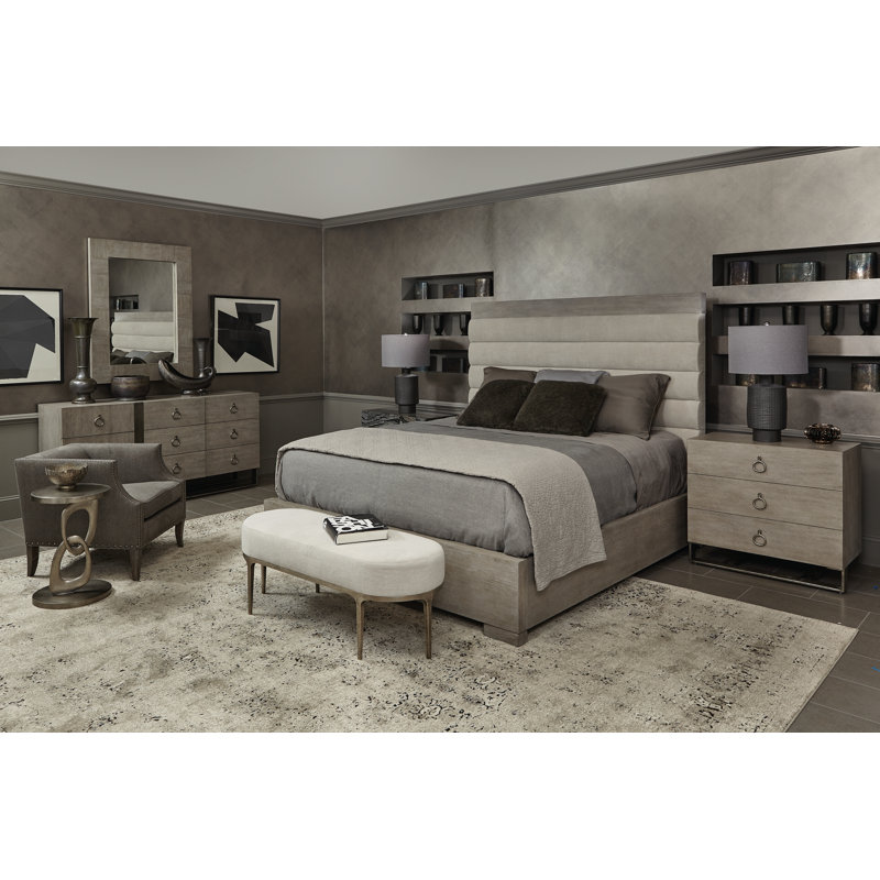 Transitional Beige Upholstered Storage Bench with Textured Graphite Frame