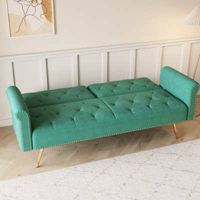 69,7 po, lit en velours, garniture cloutée, 2 sièges, chambre à coucher moderne, structure en bois massif, rembourrage en éponge, pieds en métal doré, assemblage avec rembourrage minimal, instructions