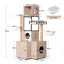 Arbre à chat 63 pouces multifonctionnel avec litière intégrée et poteaux à griffer, coussins lavables amovibles et support à jouets en gris rustique moderne