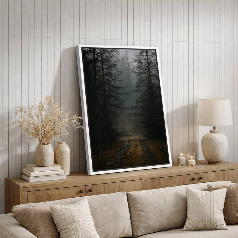 'Autumn Fall' Wall Art Print on Framed Canvas, Dark Forest, Cadre naturel flottant, H 24 po x l 16 po, Blanc