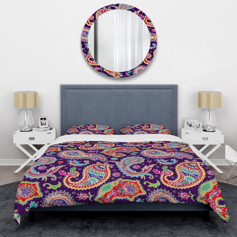 Cachemire floral multicolore - ensemble de housse de couette abstrait - microfibre de polyester
