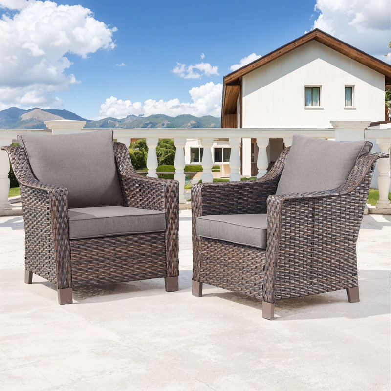 Jenesys Outdoor Wicker Patio Chairs Set Of 2 With Cushions, Gray