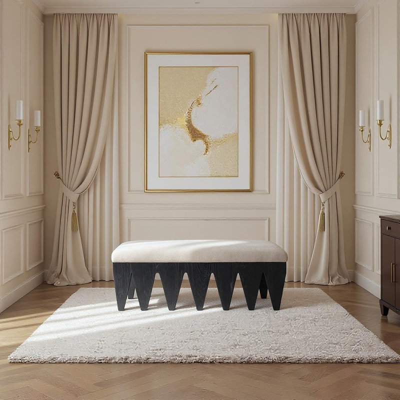 Banc en tissu Altair, Tissu de fourrure velours beige / finition noire