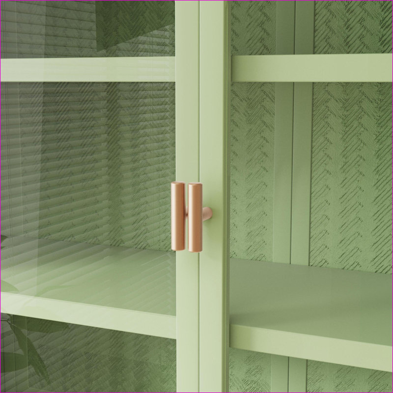 Armoire murale moderne en fer et verre trempé vert moderne avec rangement à 3 niveaux Motif tissé | Peu encombrant, Vert