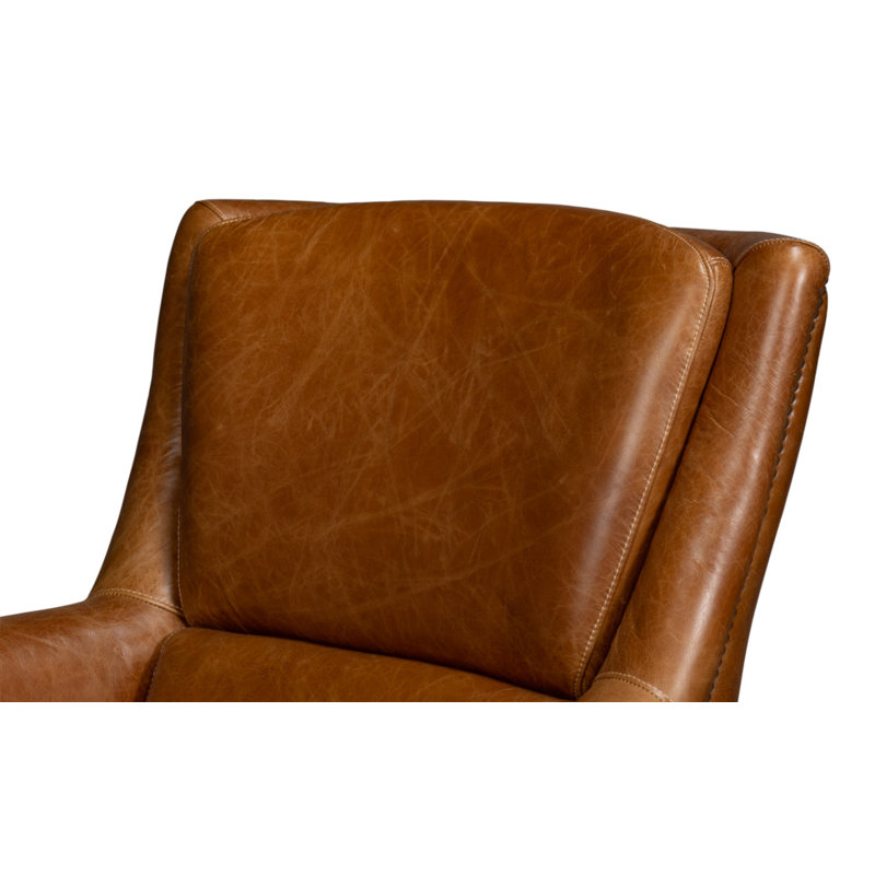 Baker Swivel Club Chair, Brown Genuine Leather
