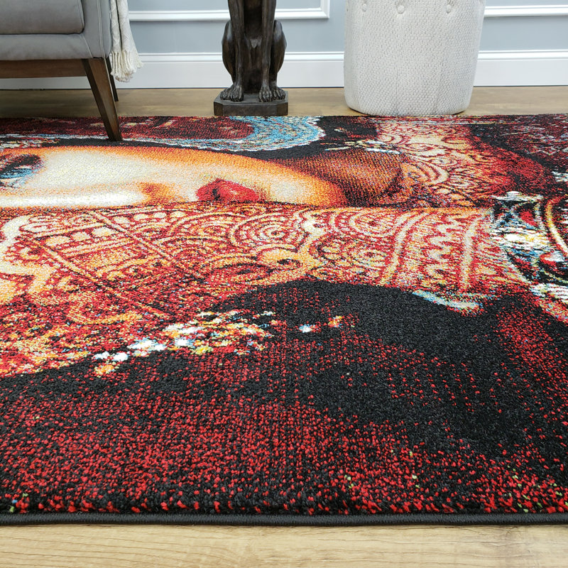 Tapis géométrique orange / bleu Ethyleen, 5 pi x 7 pi