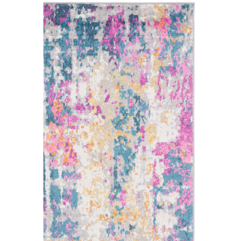 Christa Abstract Ivory/Blue Area Rug, Rectangle 3' x 5'