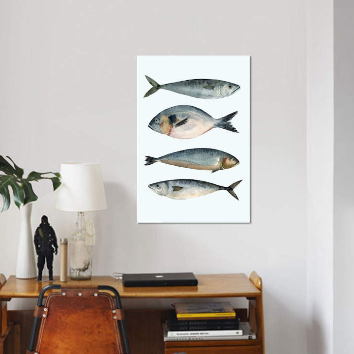 " Four Fish II " Graphic Art, 18" H x 12" W x 1.5" D, Wrapped Canvas, No Mat