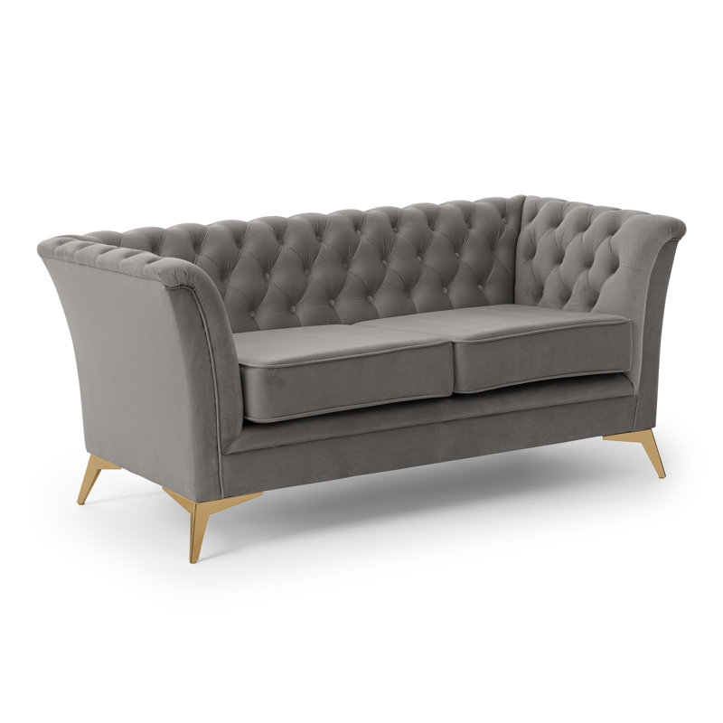Whitby 2 Seater Velvet Loveseat, Gold, Grey