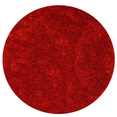 Predmore HAND TUFTED SHAG POLYESTER ECO-FRIENDLY AREA RUGS : Round | Red Color | Solid Design | Area Rugs for living room, Bedroom