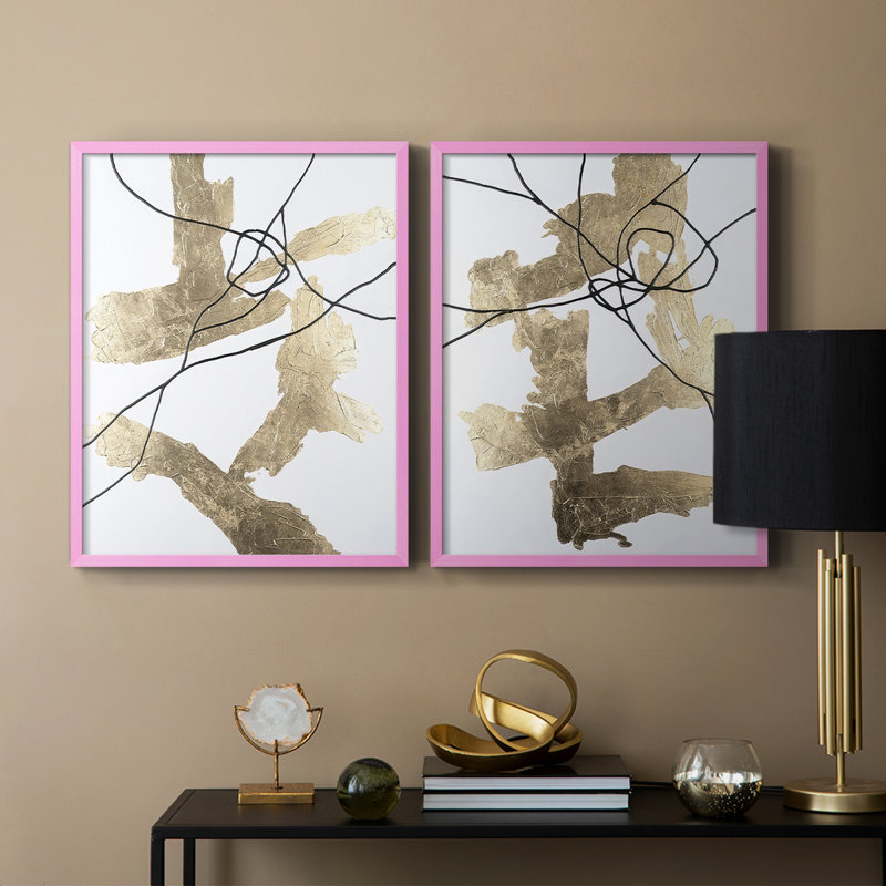 Impression encadrée Gold I Veine - prêt à accrocher - aucun clou requis - aucun clou requis, H 29 po x l 46 po, Rose