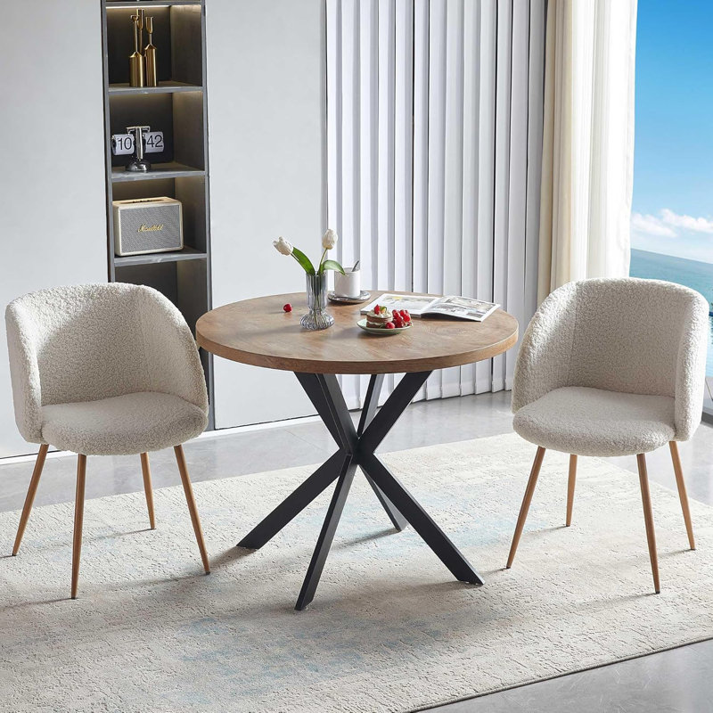 Carlisle Round Pedestal Dining Table Set, Cream, 3 Pieces: Table, 2 Chairs