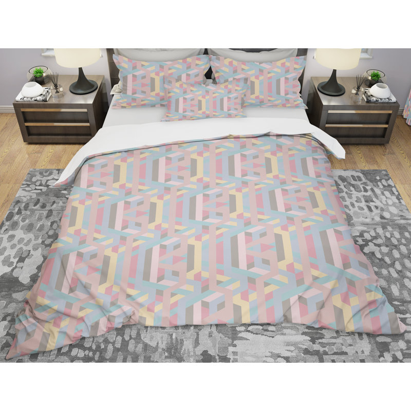 Ensemble de housse de couette géométrique colorée designart, Housse de couette très grand + 2 taies décoratives