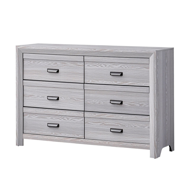 Commode large 6 tiroirs, poignées en coupelle Laide, Gris