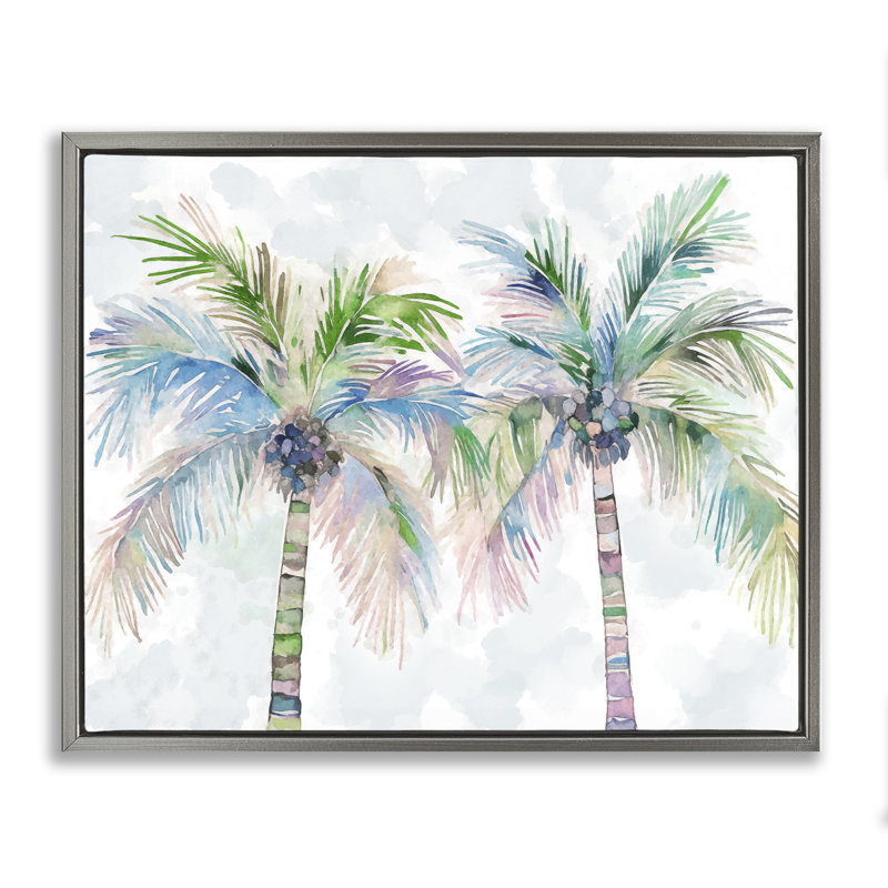 «Soft Palm Tree pair», art mural encadré par Ziwei Li, H 17 po x l 21 po, Cadre flottant gris lustré