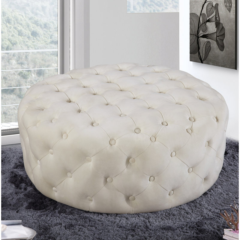 Plattsburgh Velvet Ottoman, Cream Velvet