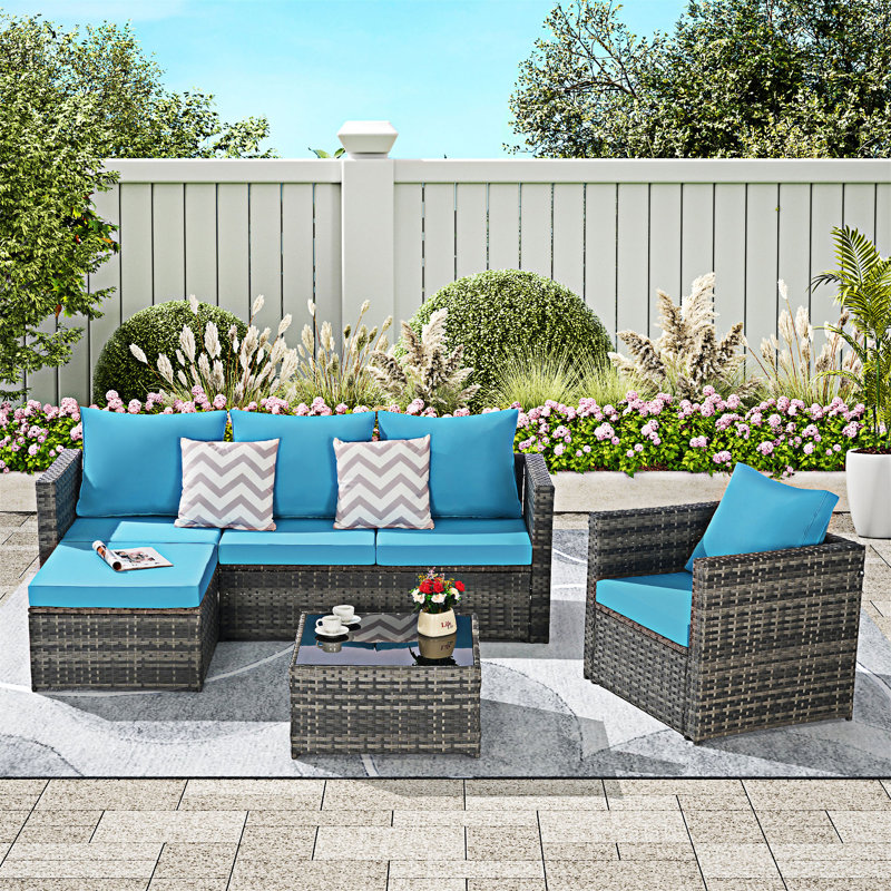 3 Pieces Outdoor Conversation Set, Light Blue