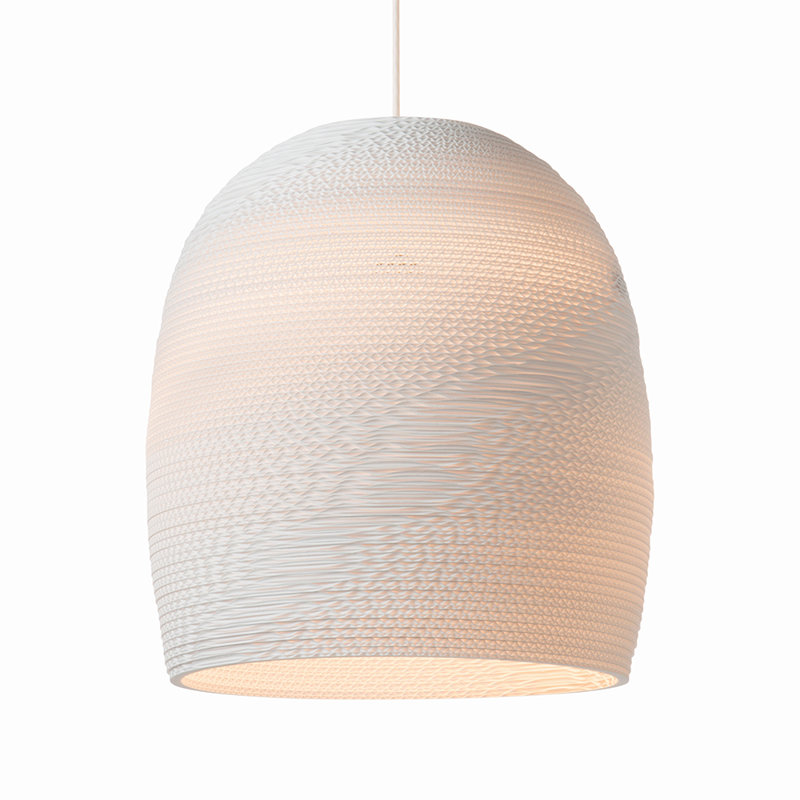 Scraplight Recycled Cardboard Pendant Light - Bell, 15" H x 15.5" W x 15.5" D, White
