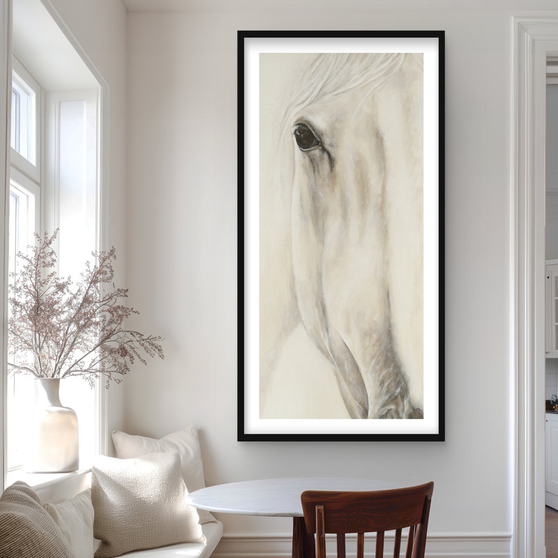 Demi-portrait d'un cheval paisible | Imprimé de campagne blanc