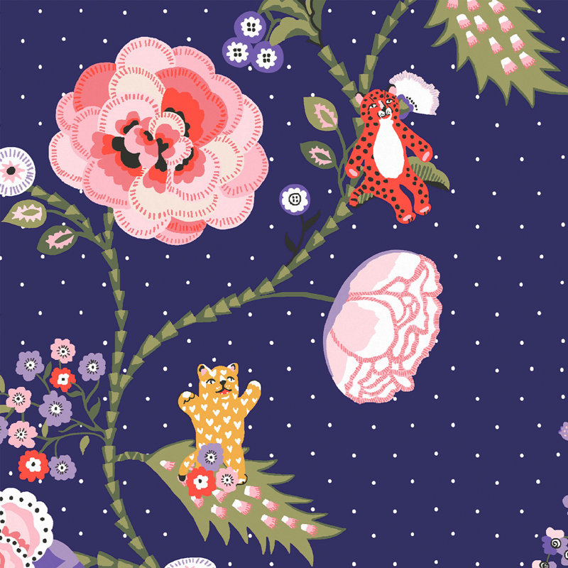 Cath Kidston Catnip Neutral Wallpaper, Navy