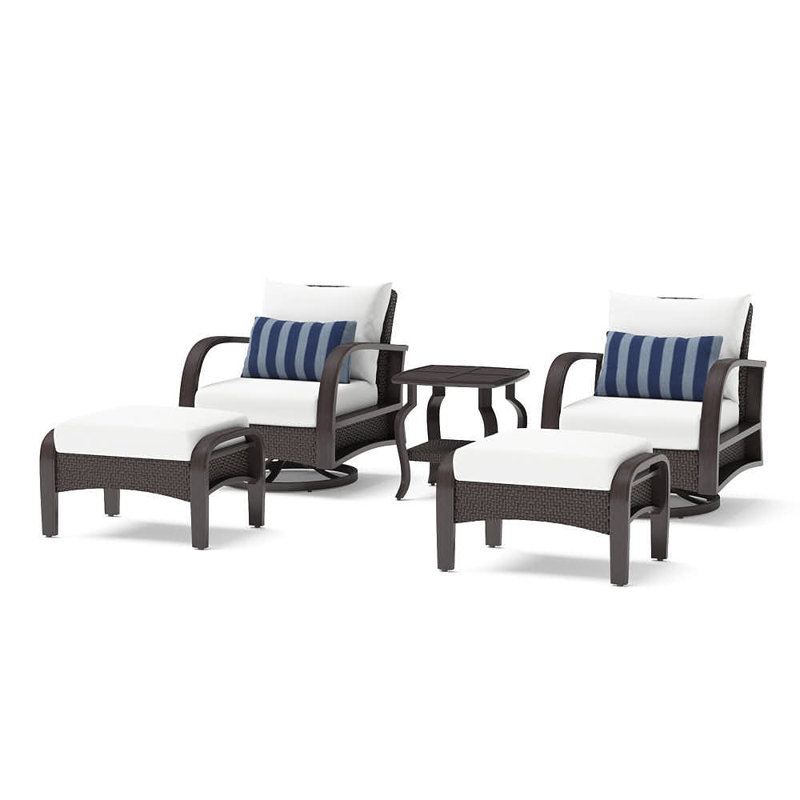 Barcelo 5 Piece Rattan Conversation Set with Cushions, Centered Ink Stripe Sunbrella®