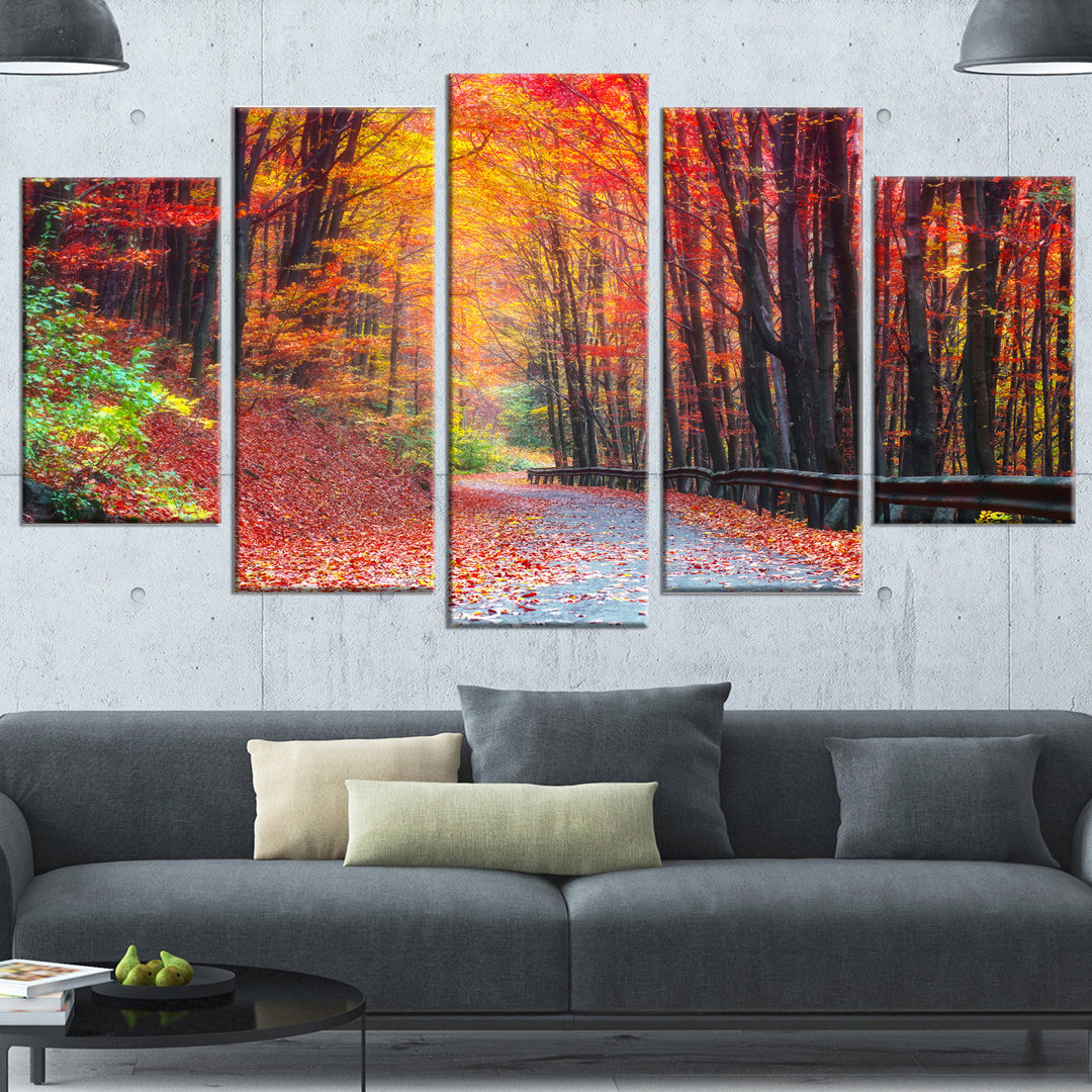 " Road In Beautiful Autumn Forest " 5 - Pieces Design Art