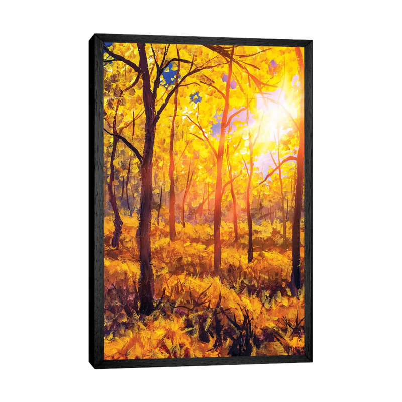 Sunset In Autumn Forest Landscape by Valery Rybakow - Painting on Canvas, Black Framed, 101.6cm H x 66.04cm W x 3.81cm D
