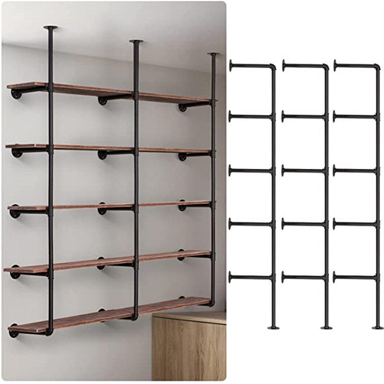 Wall Mounted Solid Wood and Pipe Shoe Rack 