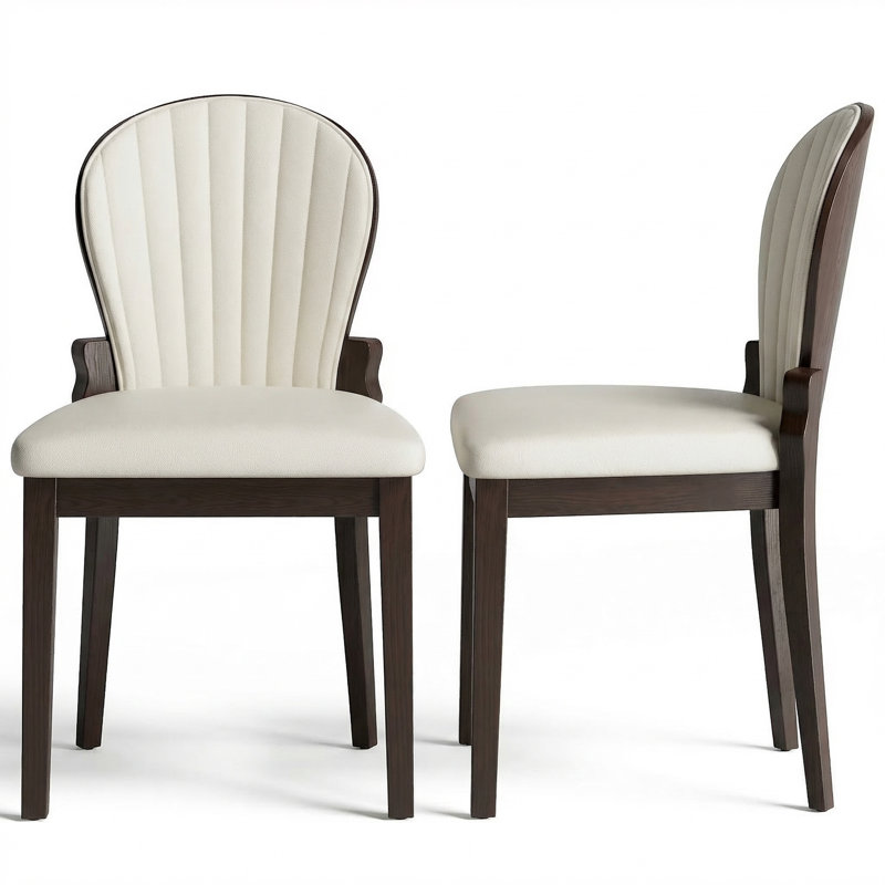 Modern Apartment Dining Chairs (Set Of 2) With Solid Wood Frame, Space-Saving Beige Leather Seating For Small Kitchens And Cozy Dining Nooks