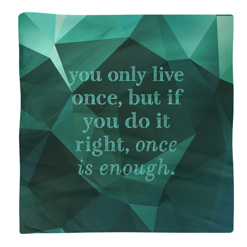 Faux Gemstone You Only Live Once Quote Napkin, Emerald Green, Polyester, 22" L x 22" W