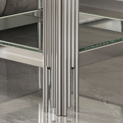 Modern Tempered Glass End Table With Silver - Maximize Storage, Easy To Clean And Maintain Top Construction Extra Structure