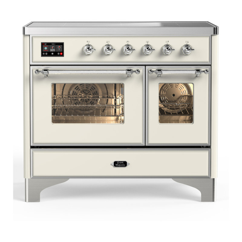 Majestic III Series 40 Inch Induction Range with 6 Induction Elements in Stainless Steel (Brass Trim), Antique White, Chrome