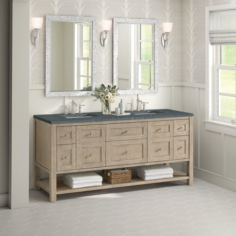 Breckenridge 72'' W Double Vanity, Whitewashed Oak, 8" Widespread, Parisien Bleu
