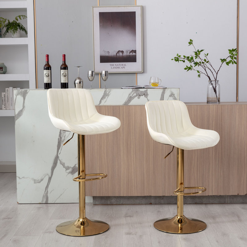 Tabouret de bar simple, ensemble de 2, Ivoire ivoire, Doré
