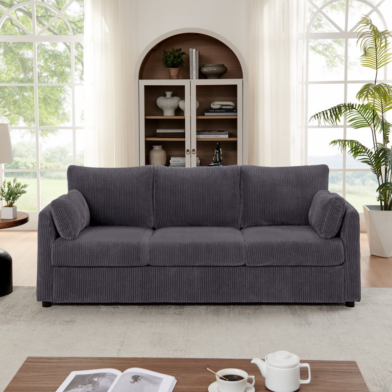 Ali 79" Modern Corduroy Upholstered Sofa, Soft Cushions, Space-Saving Design for Apartments & Bedrooms, Gray