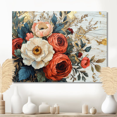 Courtright Summer Assorted Bouquets Flowers On A Wood Slide - Assortiment de bouquets d'art mural