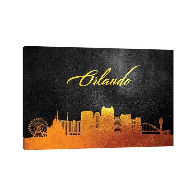 Orlando Florida Gold Skyline by Adrian Baldovino - Wrapped Canvas Painting, 66.04 cm H x 45.72 cm W x 1.91 cm D