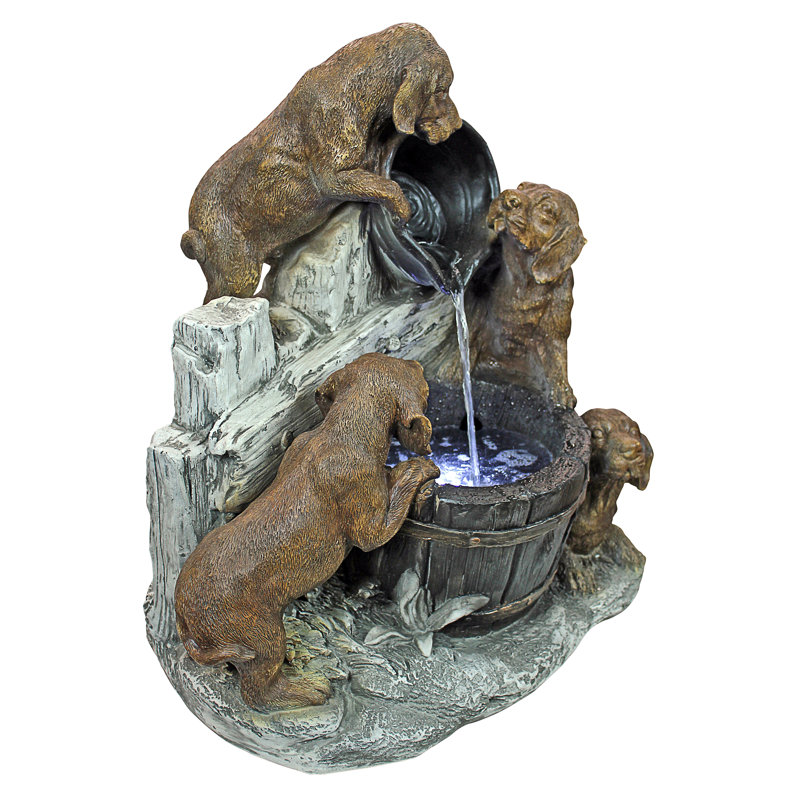 Puppy Pail Pour Garden Fountain with Lights