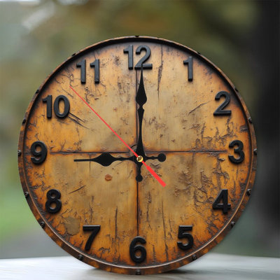 Horloge murale 10 po en MDF rond avec mouvement à quartz silencieux et crochet sans perceuse (piles AA non incluses)