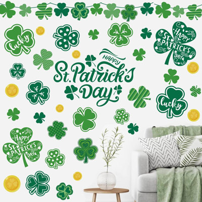 St. Patrick's Day Wall Stickers Shamrock Wall Decals Lucky Clover Room Mural Stickers Colorful Quotes Wall Stickers For Irish Party Home School Office Decor