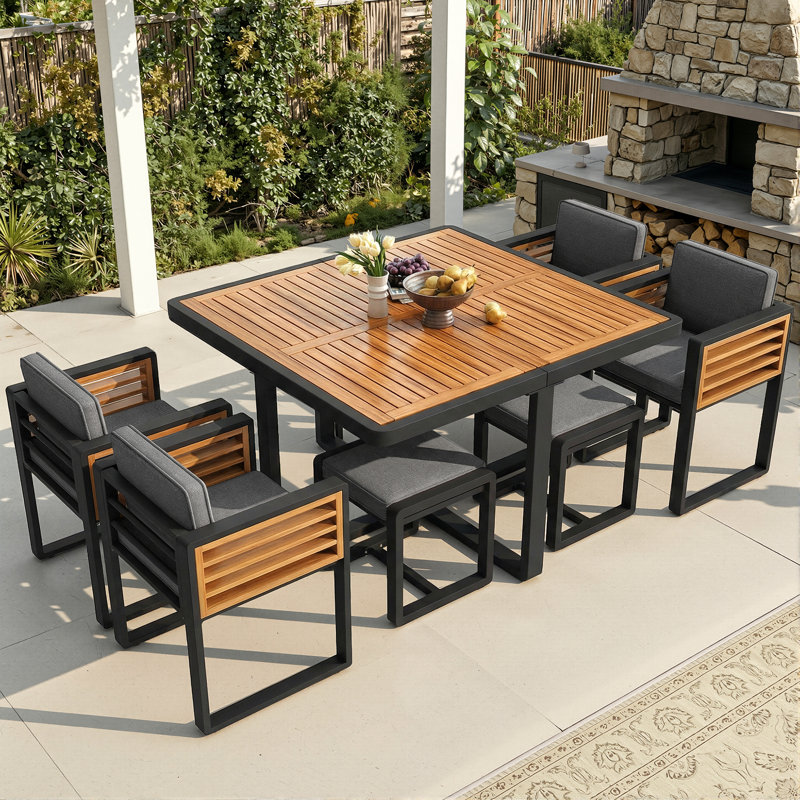Patio Dining Set with, 7 Pieces: Table, 6 Chairs