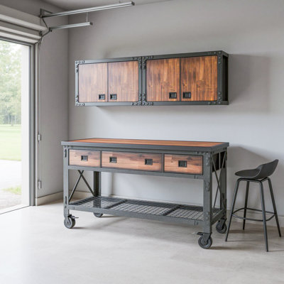 3-Piece Garage Storage Set with 72 in. Rolling Workbench & 2 Wall Cabinets
