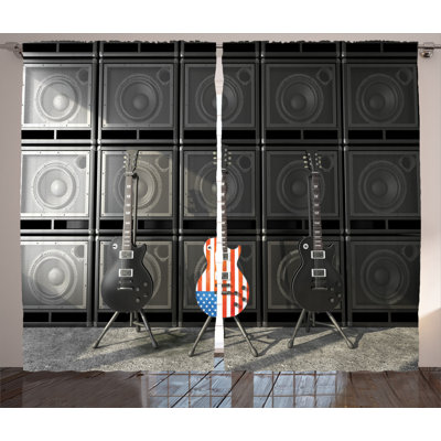 Guitar Decor Graphic Print Semi-Sheer Rod Pocket Curtain Panels