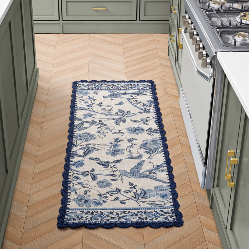 Laura Ashley Summer Palace Floral Machine Washable Cotton Slub Rugs, Runner 1'8" x 5'