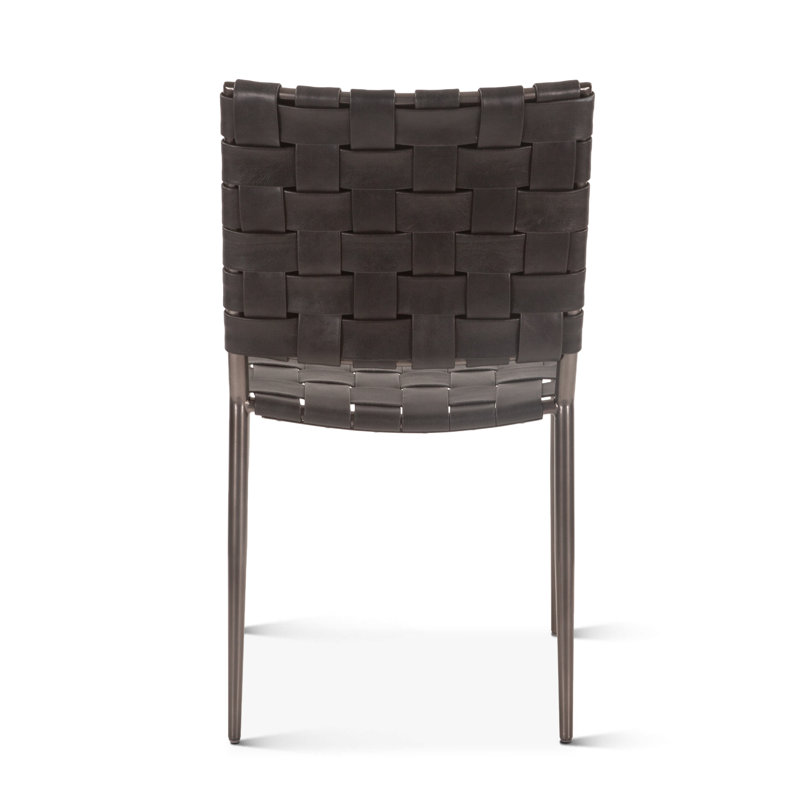 Genuine Leather Parsons Chair Dining Chair, Black