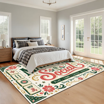Tapis 10 x 14 pour la salle de Mahjong Tapis de Mahjong rétro aux accents floraux sociaux Tapis rétro lavable Boho pour tapis de salon pour la salle à manger Tapis antidérapants à envers en caoutchouc souple pour bureau de chambre de bébé